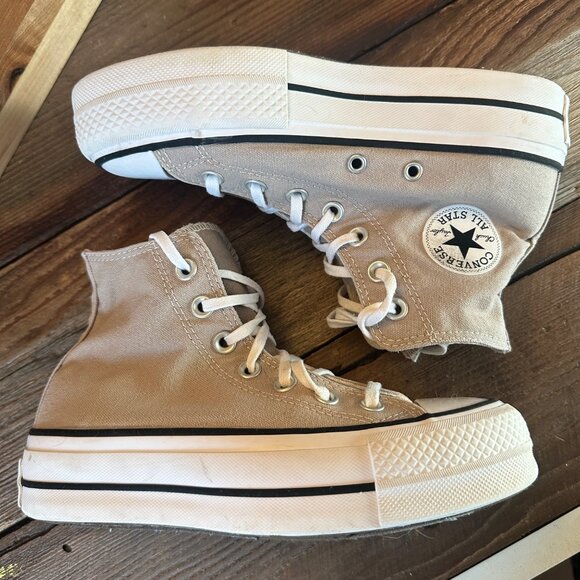 Converse Chuck Taylor High Top Sneaker Beige Grey Womens Size 5 Canvas Upper - Picture 3 of 7